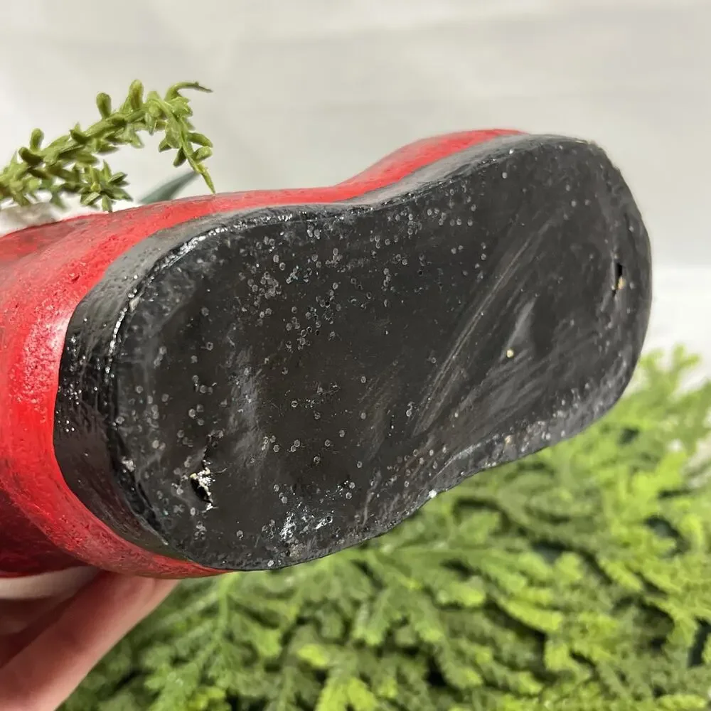 Vintage Ceramic Red Santa Boot Planter w/ Faux Plastic Succulents Plants